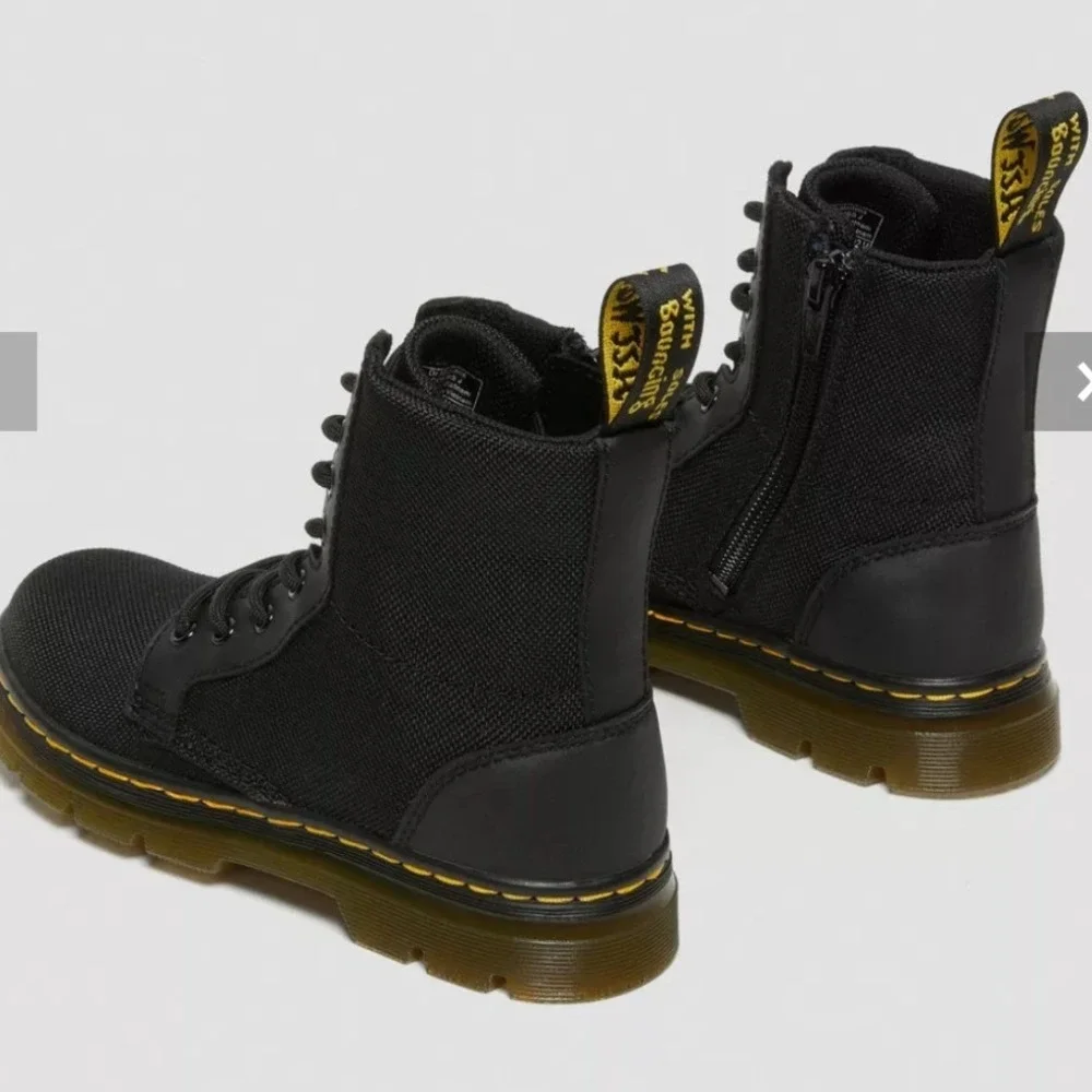 Dr Martens Combs J Black Nylon Leather Utility Boots Kids US 3 26982001‎